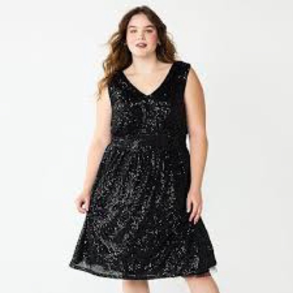 NEW Draper James Sleeveless V-Neck Cocktail Sequin Dress Black Sparkle Size 14